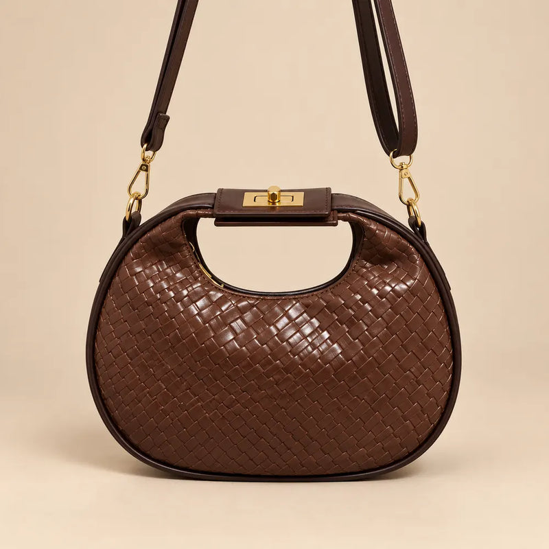 Woven-Texture Half-Moon Top-Handle Bag