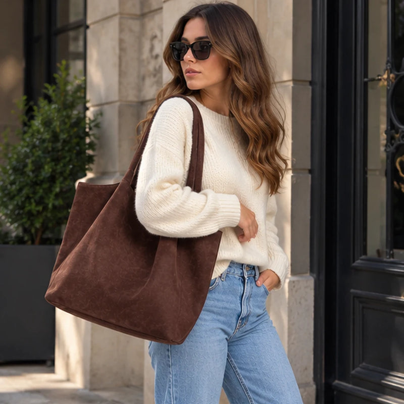 Whipstitch Faux-Suede Tote
