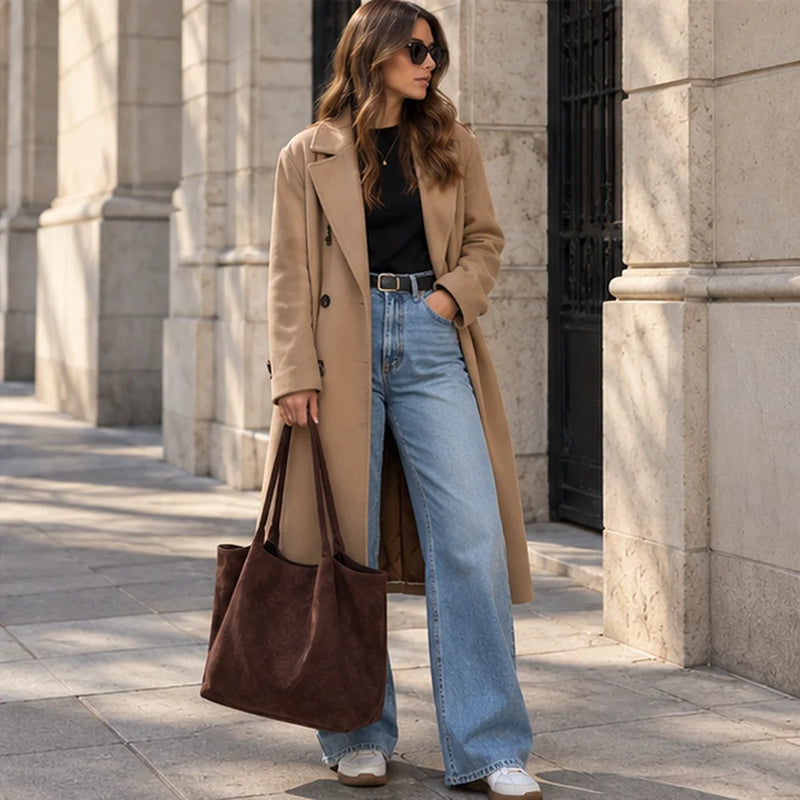 Whipstitch Faux-Suede Tote