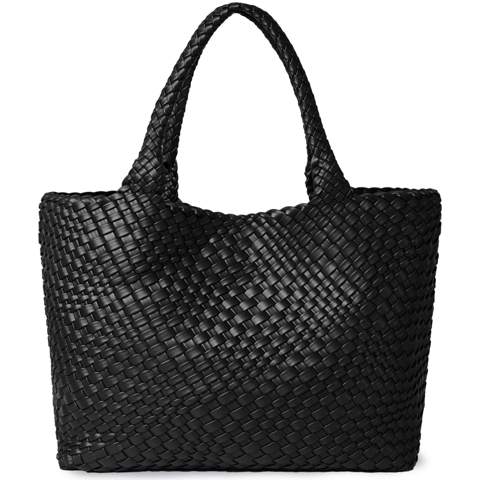 The Everyday Woven Tote - hand-woven vegan leather tote bag, black