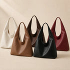 Featherlight Woven Hobo shown in all five colors: Off-white, Taupe/Caramelo, Marrom-escuro, Preto and Vinho