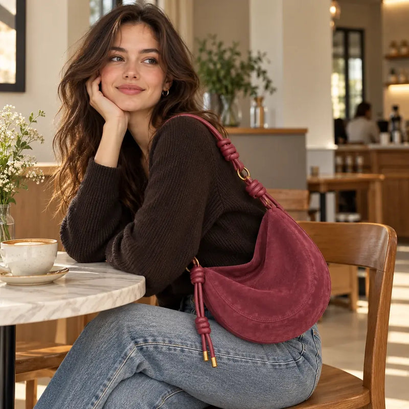 Faux-Suede Knot Crescent Hobo