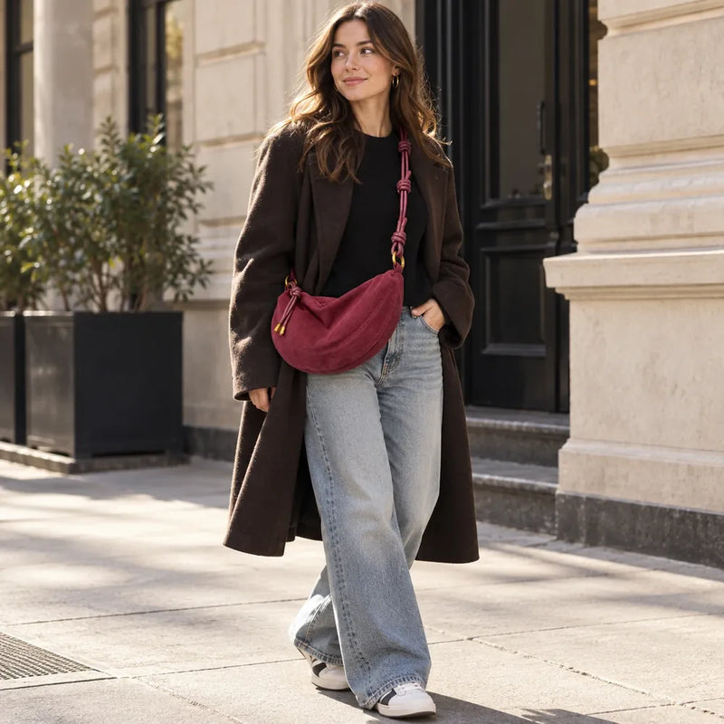 Faux-Suede Knot Crescent Hobo